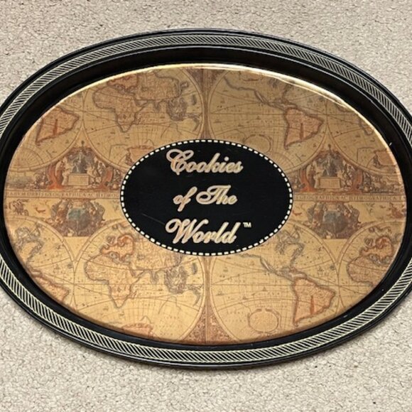 VTG Cookies of the World Maps Metal Oval Geographic Plate Tray Lid 14.2"x11.5" - Picture 2 of 9